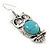 Vintage Inspired Turquoise Style Stone Owl Drop Earrings In Silver Tone - 45mm L - view 3