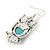 Vintage Inspired Turquoise Style Stone Owl Drop Earrings In Silver Tone - 45mm L - view 4