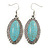 Silver Tone Oval Turquoise Style Stone Drop Earrings - 50mm L