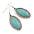 Silver Tone Oval Turquoise Style Stone Drop Earrings - 50mm L - view 2