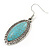 Silver Tone Oval Turquoise Style Stone Drop Earrings - 50mm L - view 3