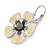 Pale Yellow/ Dark Grey Enamel Floral Drop Earrings In Rhodium Plated Alloy - 33mm L - view 5