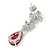 Delicate Clear/ Ruby Red Cz Teardrop Earrings In Rhodium Plated Alloy - 35mm L - view 6