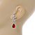 Delicate Clear/ Ruby Red Cz Teardrop Earrings In Rhodium Plated Alloy - 35mm L - view 4