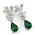 Delicate Clear/ Emerald Green Cz Teardrop Earrings In Rhodium Plated Alloy - 35mm L - view 7