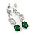 Delicate Clear/ Emerald Green Cz Oval Drop Earrings In Rhodium Plated Alloy - 35mm L - view 4