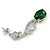 Delicate Clear/ Emerald Green Cz Oval Drop Earrings In Rhodium Plated Alloy - 35mm L - view 5