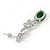 Delicate Clear/ Emerald Green Cz Oval Drop Earrings In Rhodium Plated Alloy - 35mm L - view 6