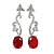 Delicate Clear/ Ruby Red Cz Oval Drop Earrings In Rhodium Plated Alloy - 35mm L