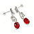 Delicate Clear/ Ruby Red Cz Oval Drop Earrings In Rhodium Plated Alloy - 35mm L - view 5