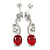 Delicate Clear/ Ruby Red Cz Oval Drop Earrings In Rhodium Plated Alloy - 35mm L - view 6