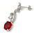 Delicate Clear/ Ruby Red Cz Oval Drop Earrings In Rhodium Plated Alloy - 35mm L - view 4