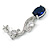Delicate Clear/ Navy Blue Cz Oval Drop Earrings In Rhodium Plated Alloy - 35mm L - view 5