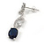 Delicate Clear/ Navy Blue Cz Oval Drop Earrings In Rhodium Plated Alloy - 35mm L - view 6