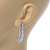 Stunning Clear CZ Slim Leaf Stud Earrings In Rhodium Plating - 33mm L - view 3