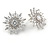 Stunning Clear CZ Floral Stud Earrings In Rhodium Plating - 25mm D - view 2