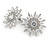 Stunning Clear CZ Floral Stud Earrings In Rhodium Plating - 25mm D - view 3