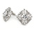 Statement Clear Cz Square Stud Earrings In Rhodium Plated Alloy - 17mm
