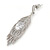 Statement Clear CZ Peacock Feather Drop Earrings In Rhodium Plating - 55mm L - view 4