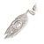 Statement Clear CZ Peacock Feather Drop Earrings In Rhodium Plating - 55mm L - view 6