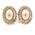 Crystal, Faux Pearl Oval Shape Clip On Stud Earrings In Gold Plating - 22mm L - view 1