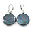 Dark Grey Coin Shape Shell Drop Earrings In Silver Tone - 35mm L - view 3