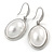 Oval Dome Faux Glass Pearl Drop Earrings In Rhodium Plated Alloy - 35mm L - view 4