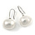 15mm Bridal/ Prom Off Round White Faux Pearl Drop Earrings 925 Sterling Silver - 30mm L - view 2
