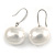 15mm Bridal/ Prom Off Round White Faux Pearl Drop Earrings 925 Sterling Silver - 30mm L