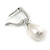 Classic White Polished Teardrop Shape Pearl Style Earrings In Rhodium Plated Alloy - 33mm L - view 5