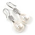 Bridal/ Prom/ Wedding White Freshwater Pearl Clear Crystal Teardrop Earrings 925 Sterling Silver - 40mm L