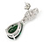Statement Clear/ Emerald Green Cz Teardrop Earrings In Rhodium Plated Alloy - 30mm L - view 4