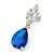 Statement Clear/ Sapphire Blue Cz Teardrop Earrings In Rhodium Plated Alloy - 30mm L - view 4