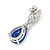 Statement Clear/ Sapphire Blue Cz Teardrop Earrings In Rhodium Plated Alloy - 30mm L - view 5