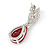 Statement Clear/ Red Cz Teardrop Earrings In Rhodium Plated Alloy - 30mm L - view 3