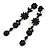 Long Black Crystal Floral Chandelier Earrings In Gun Tone Metal - 11cm L - view 6