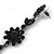 Long Black Crystal Floral Chandelier Earrings In Gun Tone Metal - 11cm L - view 5