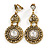 Vintage Inspired Chandelier Clear Crystal Filigree Clip On Earrings In Aged Gold Tone - 65mm L