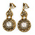 Vintage Inspired Chandelier Clear Crystal Filigree Clip On Earrings In Aged Gold Tone - 65mm L - view 2