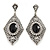 Art Deco Clear/ Black Crystal Drop Clip On Earrings In Silver Tone Metal - 65mm L - view 2