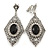 Art Deco Clear/ Black Crystal Drop Clip On Earrings In Silver Tone Metal - 65mm L
