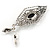 Art Deco Clear/ Black Crystal Drop Clip On Earrings In Silver Tone Metal - 65mm L - view 4