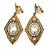 Art Deco Clear Crystal Drop Clip On Earrings In Aged Gold Tone Metal - 65mm L
