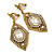 Art Deco Clear Crystal Drop Clip On Earrings In Aged Gold Tone Metal - 65mm L - view 2