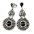 Vintage Inspired Chandelier Black Crystal Filigree Clip On Earrings In Aged Silver Tone - 65mm L - view 2