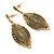 Vintage Inspired Crystal Filigree Leaf Drop  Earrings In Aged Gold Tone - 65mm L - view 7