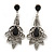 Vintage Inspired Filigree Crystal Clip On Chandelier Earrings In Aged Silver Tone - 63mm L - view 2