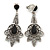 Vintage Inspired Filigree Crystal Clip On Chandelier Earrings In Aged Silver Tone - 63mm L