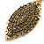 Vintage Inspired Crystal Filigree Leaf Drop Clip On Earrings In Aged Gold Tone - 65mm L - view 3