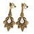 Vintage Inspired Filigree Clear/ Hematite Crystal Clip On Chandelier Earrings In Aged Gold Tone - 63mm L